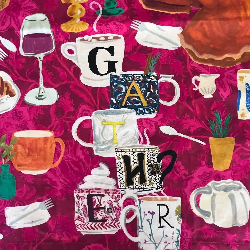 Anthropologie Gather Cotton Kitchen Towel Colorful Whimsical Thanksgiving NWT